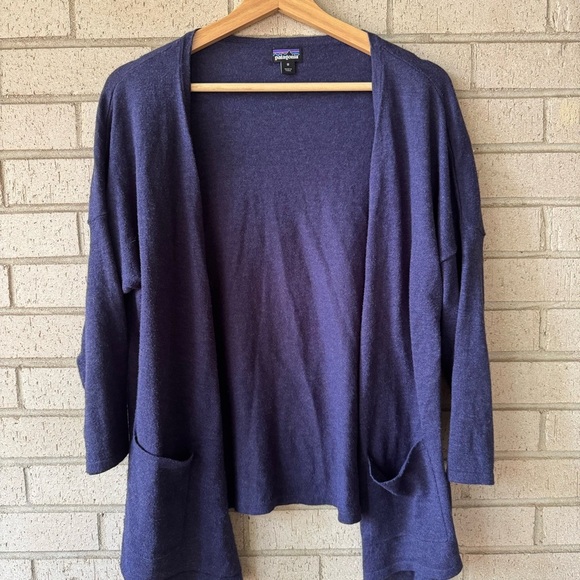 Patagonia Cardigan Sweater Womens Medium Purple Blue Open Front Long Sleeve - Picture 5 of 6